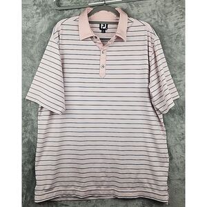Footjoy Golf Polo Shirt Mens XL Pink Striped Short Sleeve‎ Polyester Logo